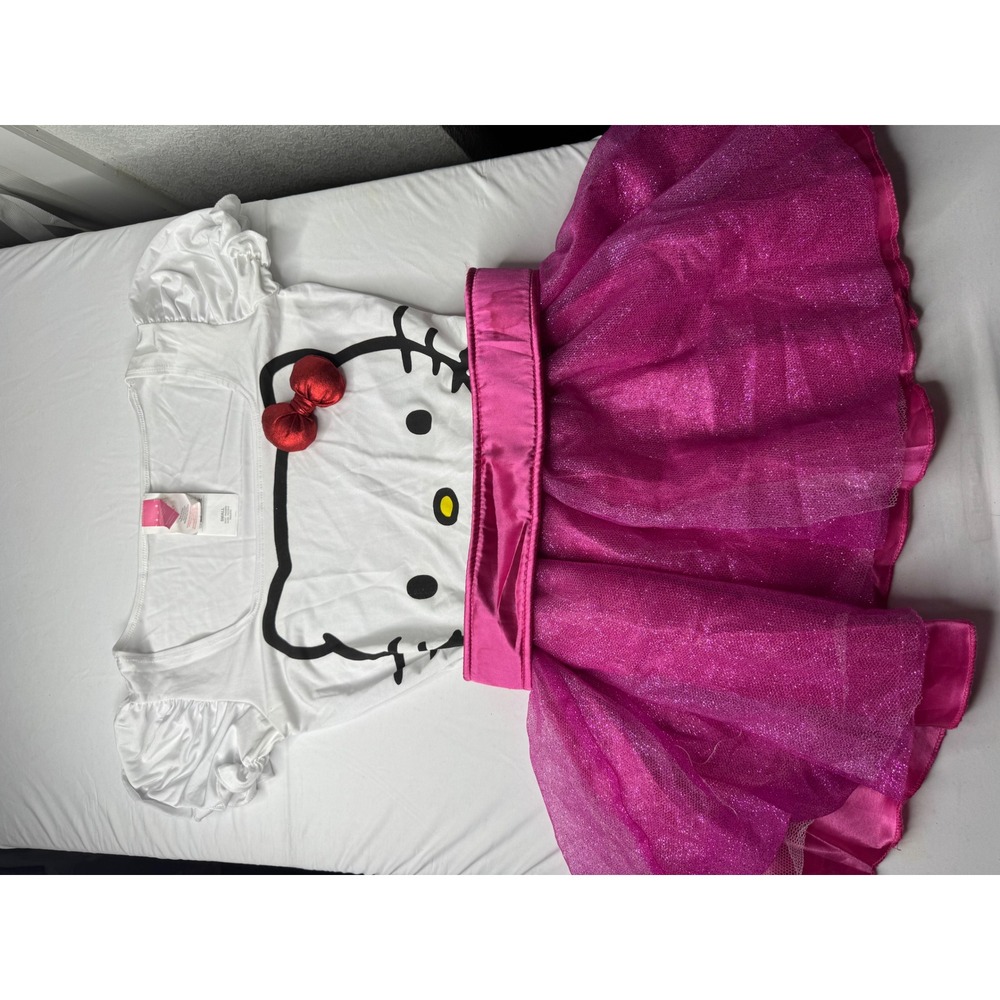 Sanrio Hello Kitty Costume Dress White Pink Glitter Tulle Small 3D Bow Graphic